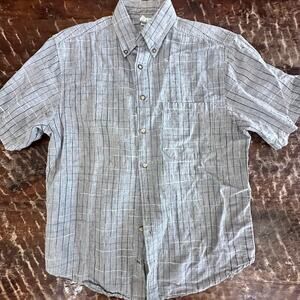 Territory Ahead Linen Cotton Button Up Shirt M Gray Short Sleeve Plaid Summer